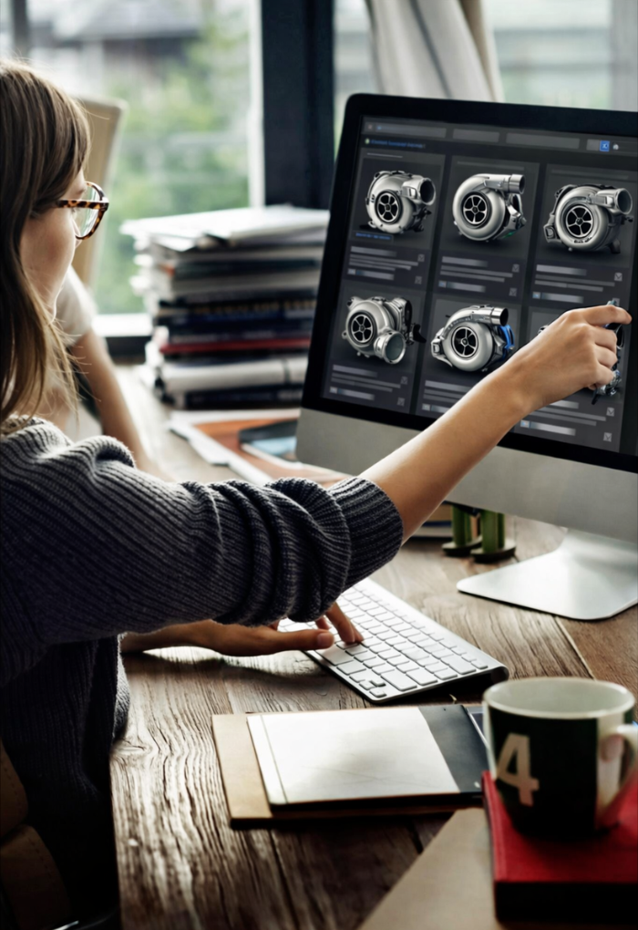 Woman searching for performance parts online